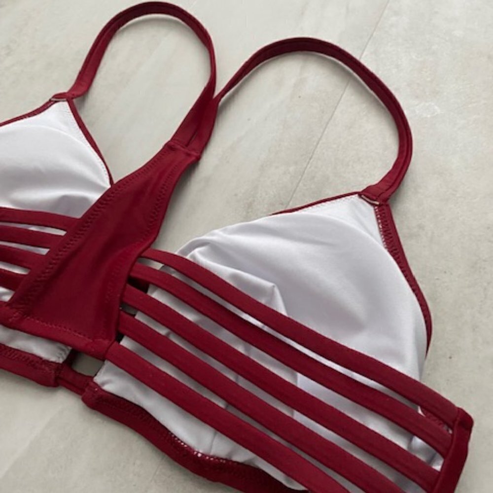 NWT CUPSHE Red Wine Strappy Cheeky 2pc Bikini Swimsuit Medium - Picture 11 of 13